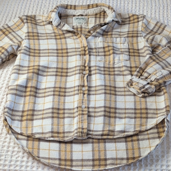 American Eagle Outfitters Tops - American Eagle Outfitters White and Brown Plaid Button Down Shirt Flannel Cotton